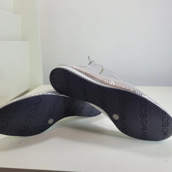 BCBG Silver Pauline Ankle Strap Wedge Shoes Size Women's 9.5 NEW with Defects - Picture 7 of 12